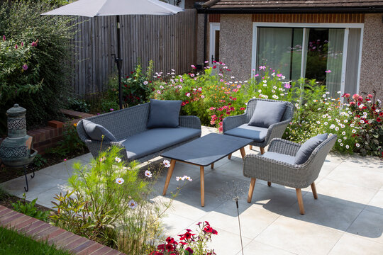 Garden furniture on the terrace on sunny day