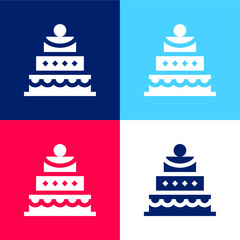 Birthday Cake blue and red four color minimal icon set