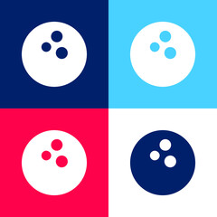 Bowling Ball blue and red four color minimal icon set