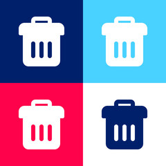Bin blue and red four color minimal icon set