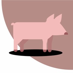 Pig piglet hog vector illustration.For signboard postcard posters. Farm shop icon. For image on T-shirt. Pig is pink. Minimal style.