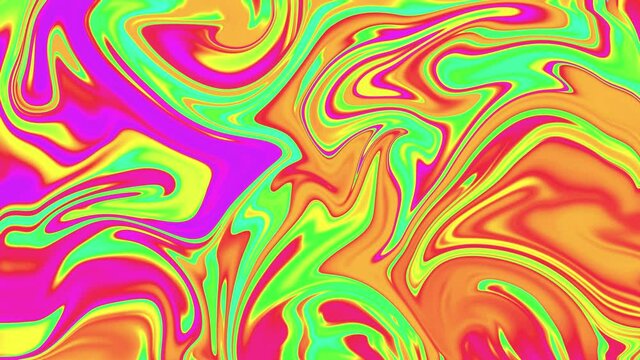 abstract trippy psychedelic animation. Bright Acid Rainbow Colors, wavy pattern. 4k loopable background. Hippie style. Liquid marble wave effect stock footage. 