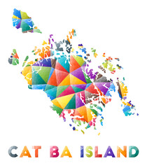 Cat Ba Island - colorful low poly island shape. Multicolor geometric triangles. Modern trendy design. Vector illustration.