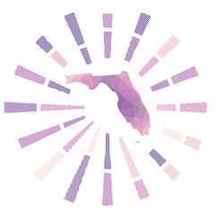 Florida sunburst. Low poly striped rays and map of the us state. Attractive vector illustration.