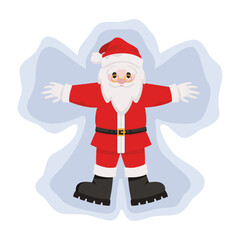 Santa Claus making snow angel. Christmas character in cartoon style