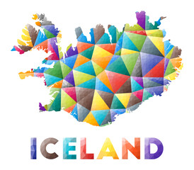 Iceland - colorful low poly country shape. Multicolor geometric triangles. Modern trendy design. Vector illustration.