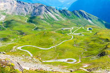 Mountain asphalt road serpentine. Winding Grossglockner High Alpine Road in High Tauern, Austria. - obrazy, fototapety, plakaty