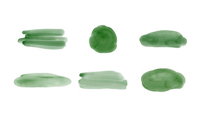 Set green brush stroke watercolor splashes
