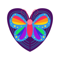 Isolated heart shape sketch with a butterfly Vector