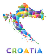 Croatia - colorful low poly country shape. Multicolor geometric triangles. Modern trendy design. Vector illustration.