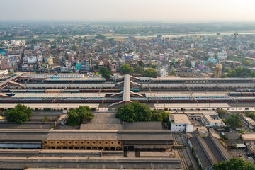 Aerial view of Samastipur Railway Station Yard in Samastipur, Bihar, India.