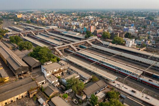 Aerial view of Samastipur Railway Station Yard in Samastipur, Bihar, India.