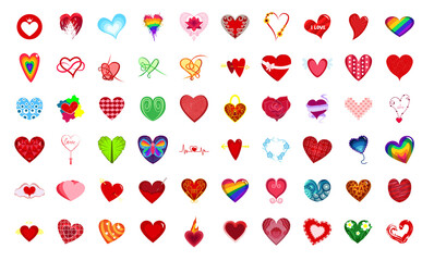 Set of heart shape sketches with different styles