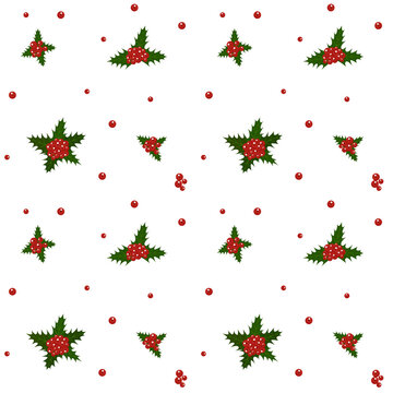 Pattern with illustration of Christmas holly plant. Christmas symbol