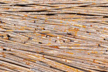 Rebar  metal rods on a sidewalk.  Background.  Banner type space.