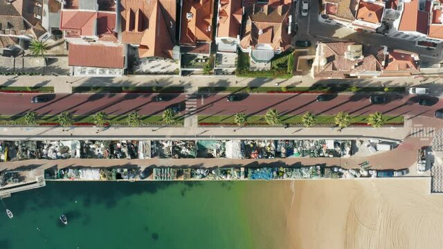 Cascais, Portugal, Europe. Beachfront road of a coastal town as seen from top