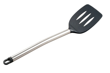 Kitchen spatula for turning over, frying food in a frying pan, isolated on a white background, close-up
