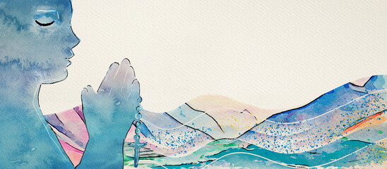 Christian prayer. Watercolor concept background