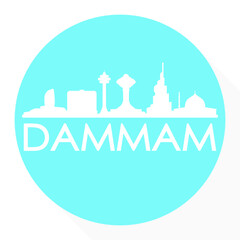 Dammam, Saudi Arabia Round Button City Skyline Design. Silhouette Stamp Vector Travel Tourism.