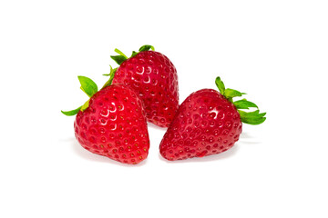 Group of red strawberries isolated on white background