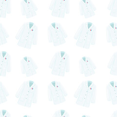 Coat Lab Icon Emoji Pattern. Medic Uniform Seamless Background Symbols. Doodle Emoticon Illustration Design Vector.