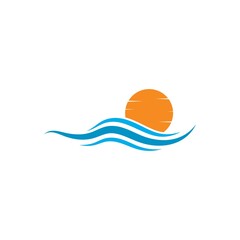 Water Wave with the sun natural icon Logo Template. vector Icon illustration