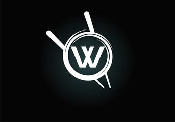 Initial W monogram alphabet in the abstract circle with Chopstick. Abstract Asian sushi bar emblem. Logo for Japanese sushi seafood business and company identity
