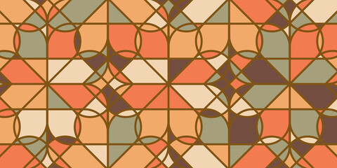   Abstract geometric pattern floral retro background pastel color with gold lines