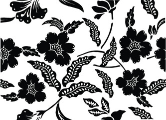 Indonesian batik motifs with very distinctive, exclusive plant patterns. vector EPS 10 - obrazy, fototapety, plakaty