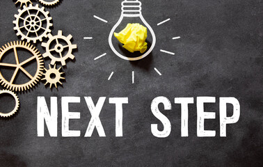 Next Steps written on a chalkboard, business concept