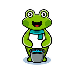 cartoon animal cute frog with fish bucket