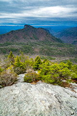 View of Table Rock and Linville Gorge Wilderness, North Carolina, on overcast cloudy day, winter, nature, trees, Blue Ridge mountains