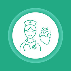 Doctor cardiologist color buttonicon. Nursing service.