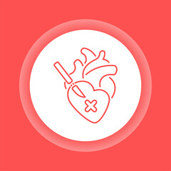 Obraz premium Heart surgery color button icon. Surgical emergency.