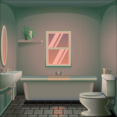 Fototapeta na wymiar Bathroom in the morning background illustration in editable vector format.