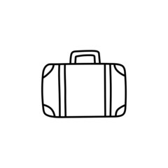 Travel suitcase icon in flat black line style, isolated on white background 