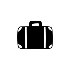 Travel suitcase icon in solid black flat shape glyph icon, isolated on white background 