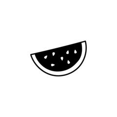 Watermelon in solid black flat shape glyph icon, isolated on white background 