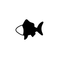 fish, seafood icon in solid black flat shape glyph icon, isolated on white background 