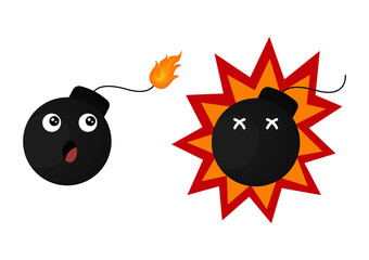 bomb illustration with explosion effect, with cute and adorable face