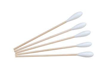 five sterile cotton stick isolated on white background