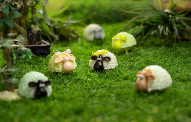 A group of sheep in the barn can be use for Eid Al Adha greeting card