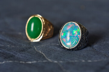 gold ring decorated with opal