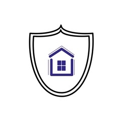 A house with a shield icon, isolated on a white background. The concept of insurance. Security, the concept of protection. Flat design style.