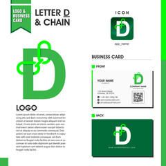 Simple and professional initial logo letter D combine with overlapping chain shape include icon and business card mockup