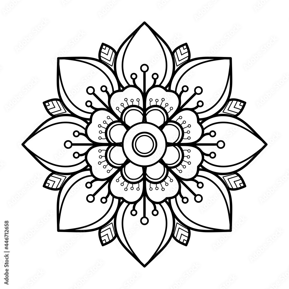 Wall mural Mandala pattern design with hand drawn, Vector mandala Oriental pattern, Unique design with petal flower. Concept relax and meditation use for page logo book