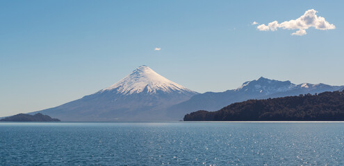 Osorno volcano panorama, All Saints Lake, Puerto Varas, Chile.