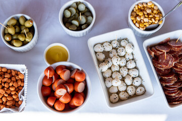 snacks olives salami eggs sausage cremutcho
quail eggs