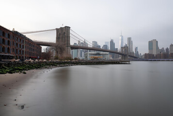 Brooklyn Bridge viewed from the Brooklyn Bridge Park in New York City.