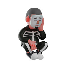 3D Skeleton Boy Design with sleeping while sitting